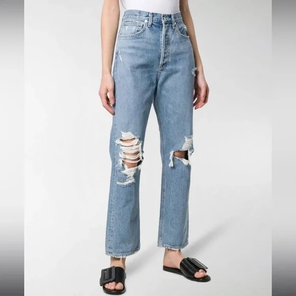 AGOLDE Distressed Mom Jeans Blue Size 26 - Picture 3 of 6